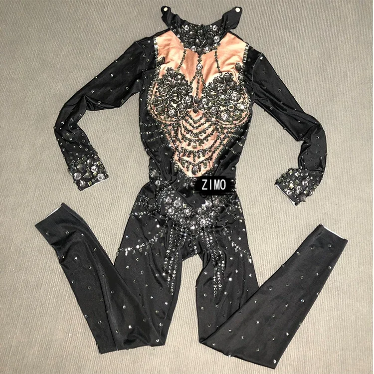라인 석 점프 슈트 여성 섹시한 생일 댄스 파티 댄스 파티 클럽 가수 쇼 무대 Rompers 디자이너 의류 드래그 퀸