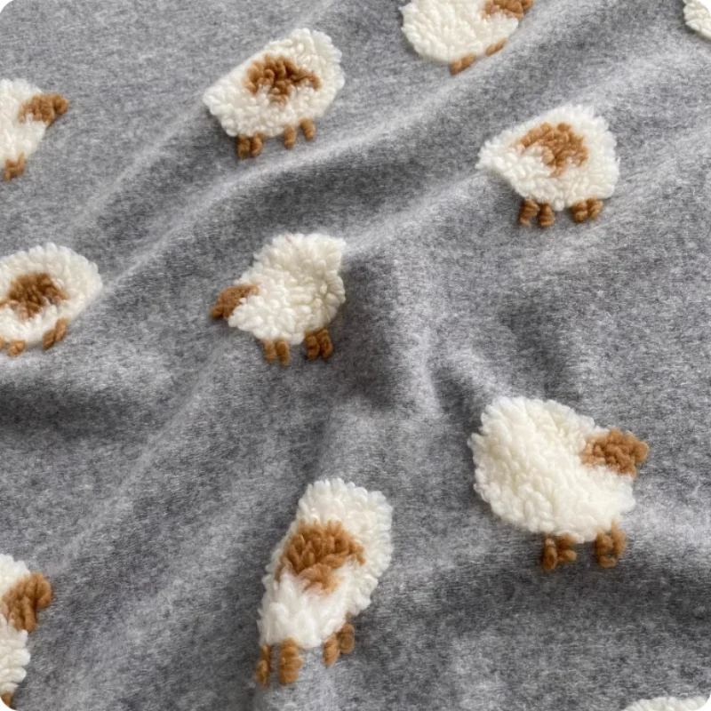 

Autumn and winter knitted jacquard grey three-dimensional polyester fabric for children's coat, handmade bag, diy fabric