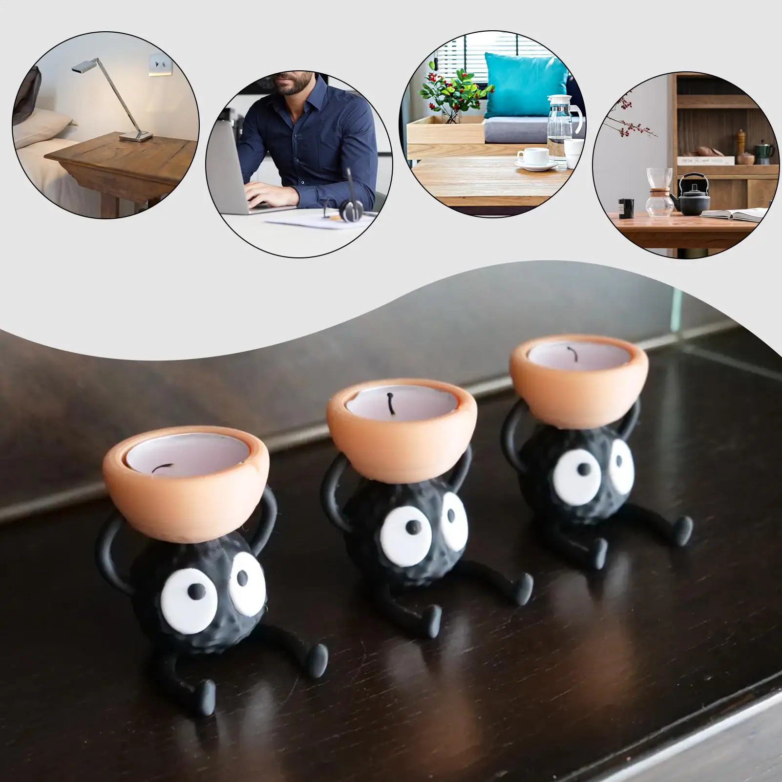 Candle Holder Cute Anime Peripheral 3D Printed Briquette Desktop Candle Holder Decorative Candlestick for Halloween Meditation