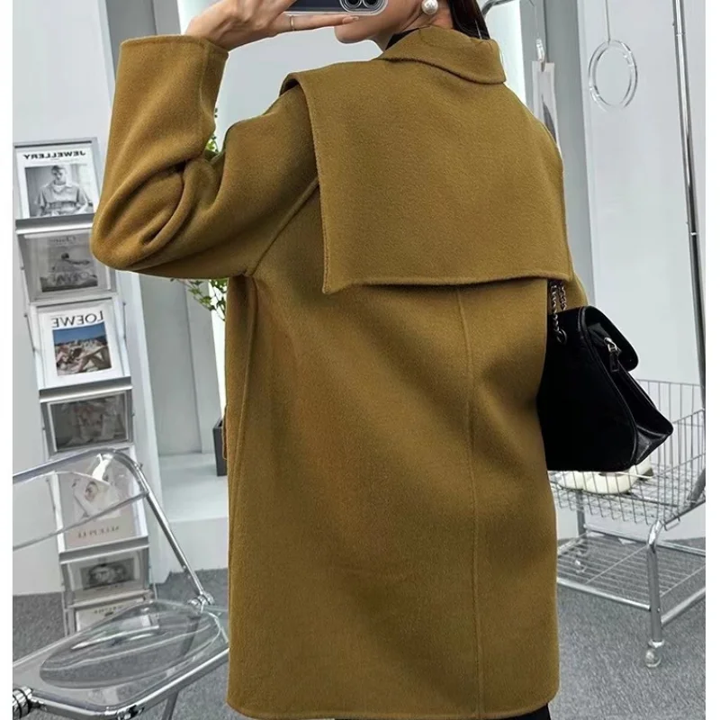 

2023 New Street Fashion Cold Wool Coat with Horn Button Sailor Collar Lovely Fashionable Jackets for Women Winter and Autumn