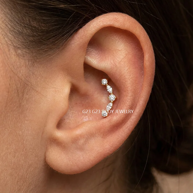ASTM F136 Titanium Ear Lip Studs PIERC Seahorse Bird Fish Earrings CZ Paved Top Labret Stud Tragus Ring Body Piercing Jewelry