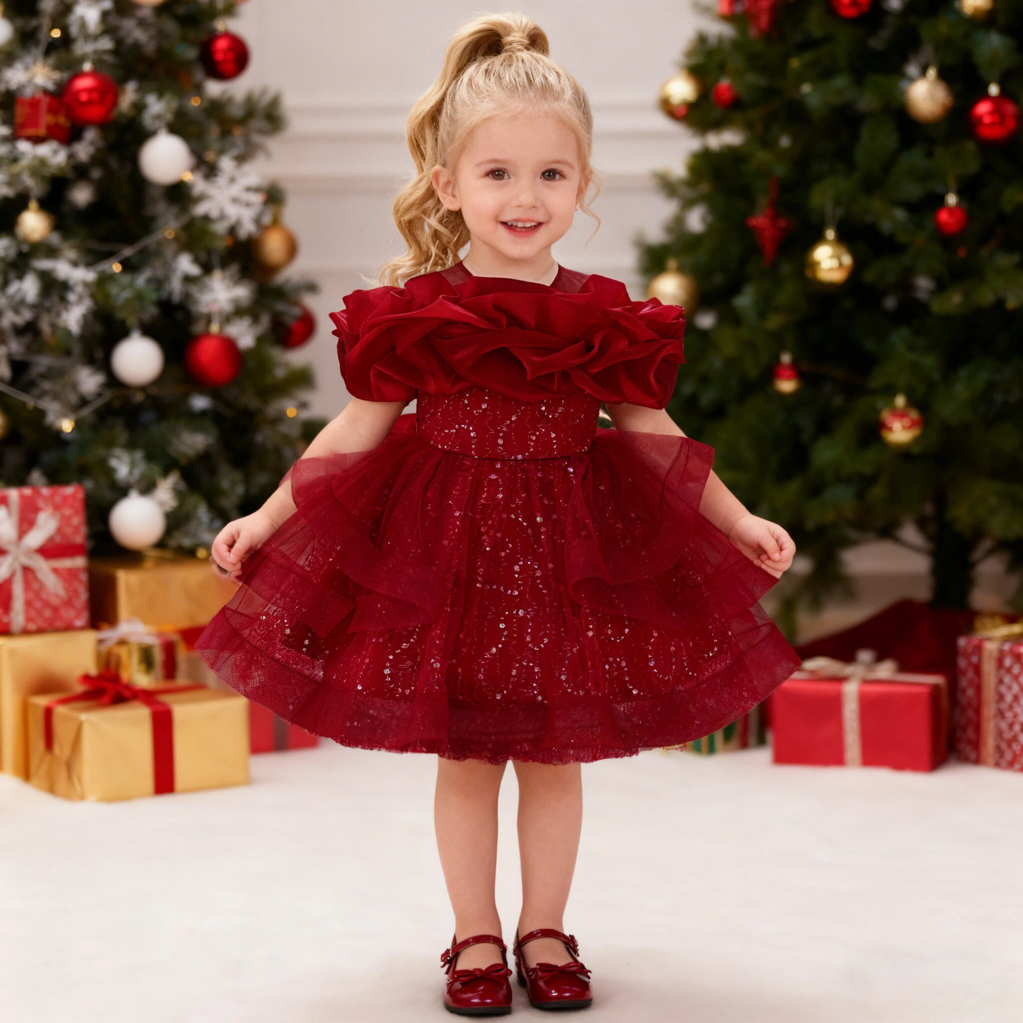

Toddler Flower Baby Girl Dress Christmas Costume Elegant Baptism 1st Birthday Party Dress Wedding Bridesmaids Princess Prom Gown