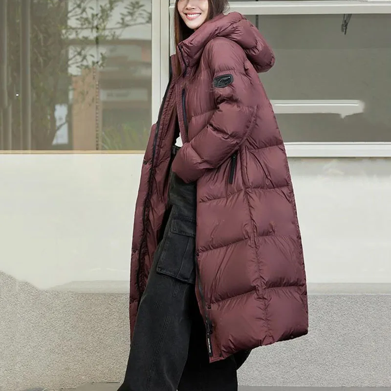 2025 جديد عالي الجودة سميكة بطة بيضاء أسفل فضفاضة المرأة أسفل سترة شتاء دافئ مقنعين طويلة الأكمام المرأة أسفل سترة