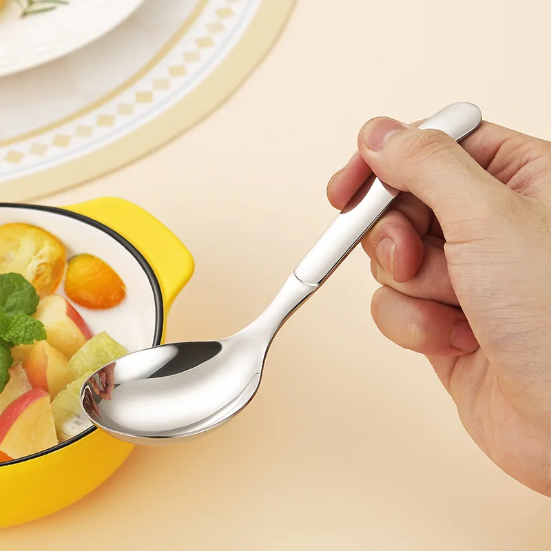 Oukeai 304 Stainless Steel Drinking Spoon Dessert Spoon Household Eating Spoon Thickeneded Round Soup Spoon Long Handle Spoon