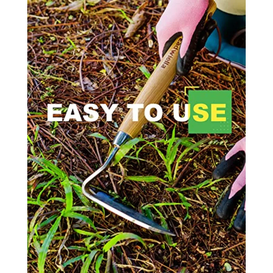 Faucille de désherbage japonaise pour un petit jardin : houe à main droite en acier inoxydable avec lame de 13 pouces pour culte de désherbage efficace