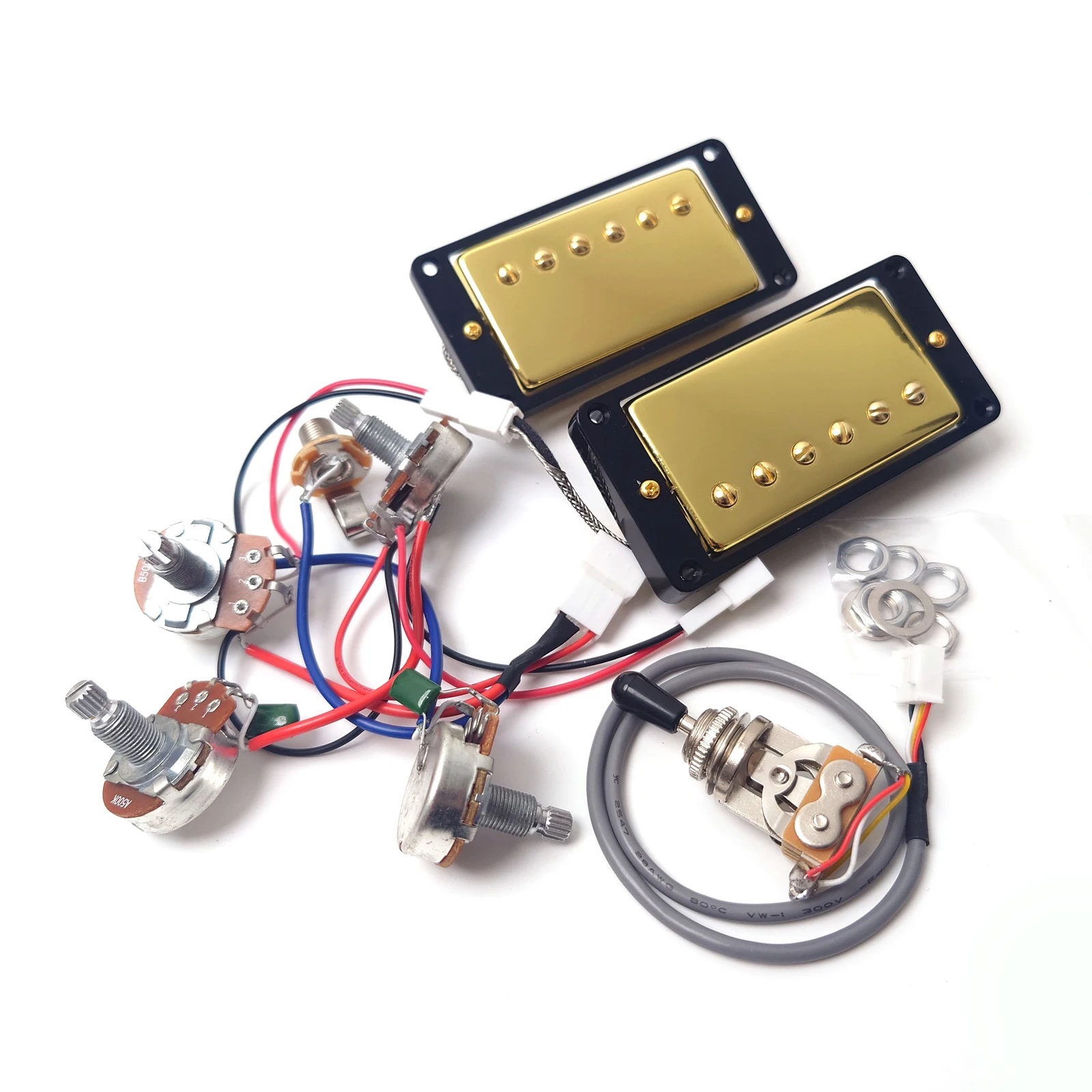 Guitar Alnico 2 Humbucker Pickups HH with 2V2T Wiring Harness and 2C Quick-connect Terminals Set for LP Guitar Replacement Parts