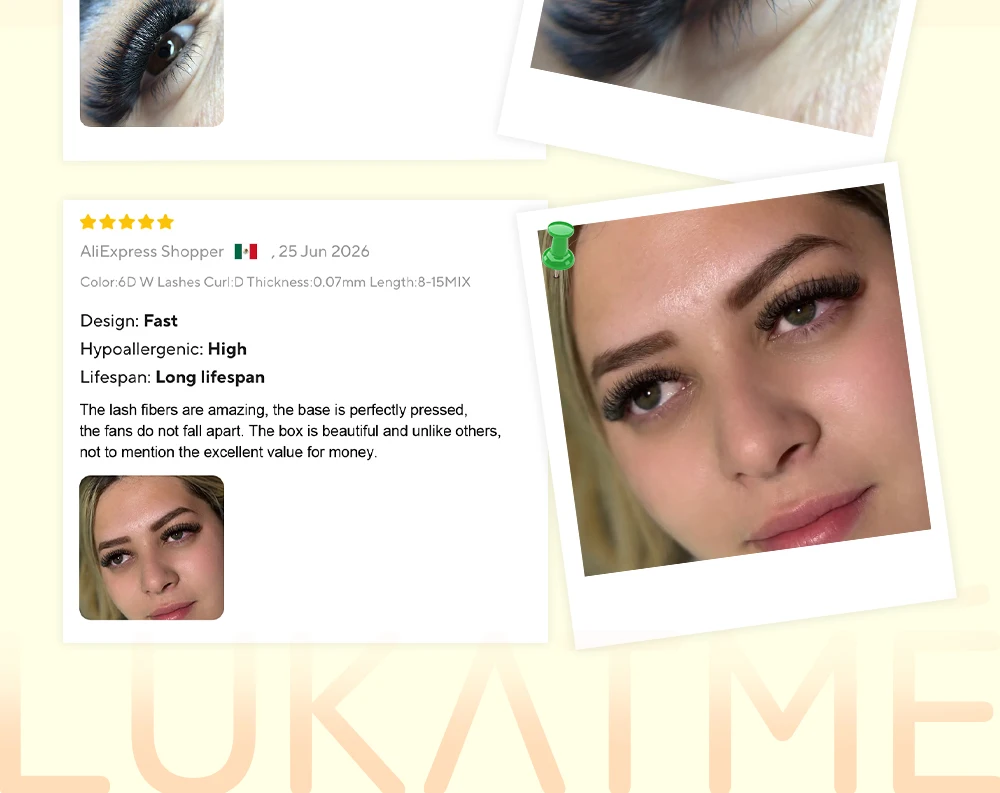 LUKATME 6D W-Form Vorgefertigte Volumen-Wimpern 7-14mm C/D Bloom 6D Wimpern 0,07mm W-Stil Vollflächige 6D Wimpernverlängerungen – Detail 13