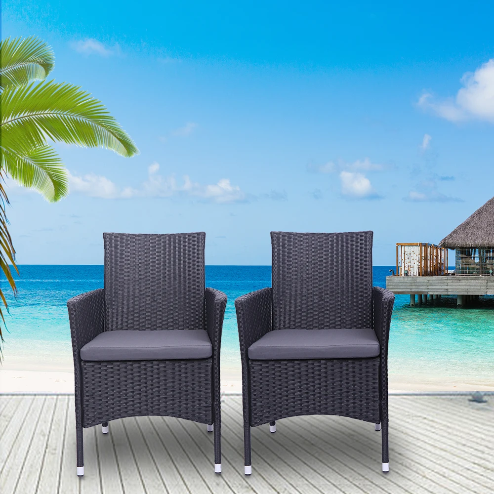 2pcs Single Backrest Chairs Rattan Sofa High Quality PE Rattan&Iron Frame 59x61x83CM Exquisite Workmanship Black[US-Stock]