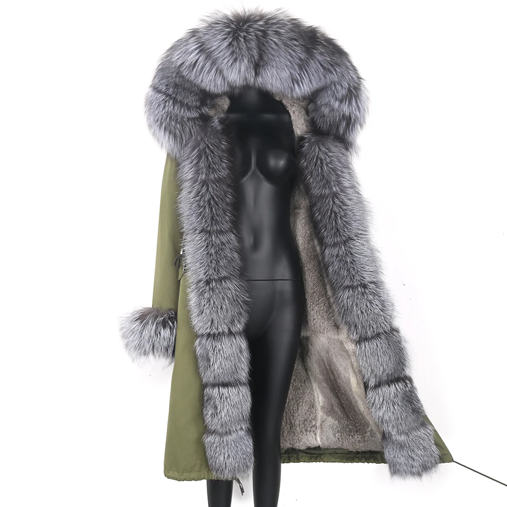 Winter Real fox fur parka women inside real rabbit fur lined parkas with fox fur hood women Jacket Outerwear Detachable good
