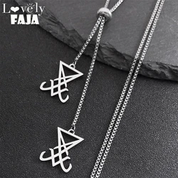 Sigil of Lucifer Church of Satan Necklace Women Men Stainless Steel Long Sweater Chain Necklaces Jewelry Sigilo De Lucifer N1714