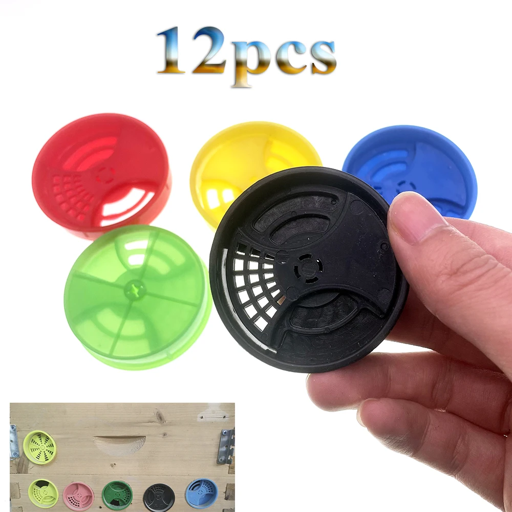 53mm Round Plastic Beehive Entrance Queen Reducer Full Wide Opening Ventilator And Close Migratory Bee Trap Bottle Door 12PCS