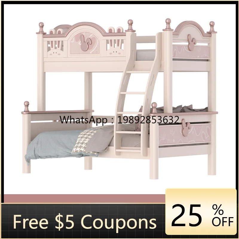 YFY Solid Wood Children's Bunk  Rabbit Upper and Lower Bed Princess High and Low  Girls' Bunk