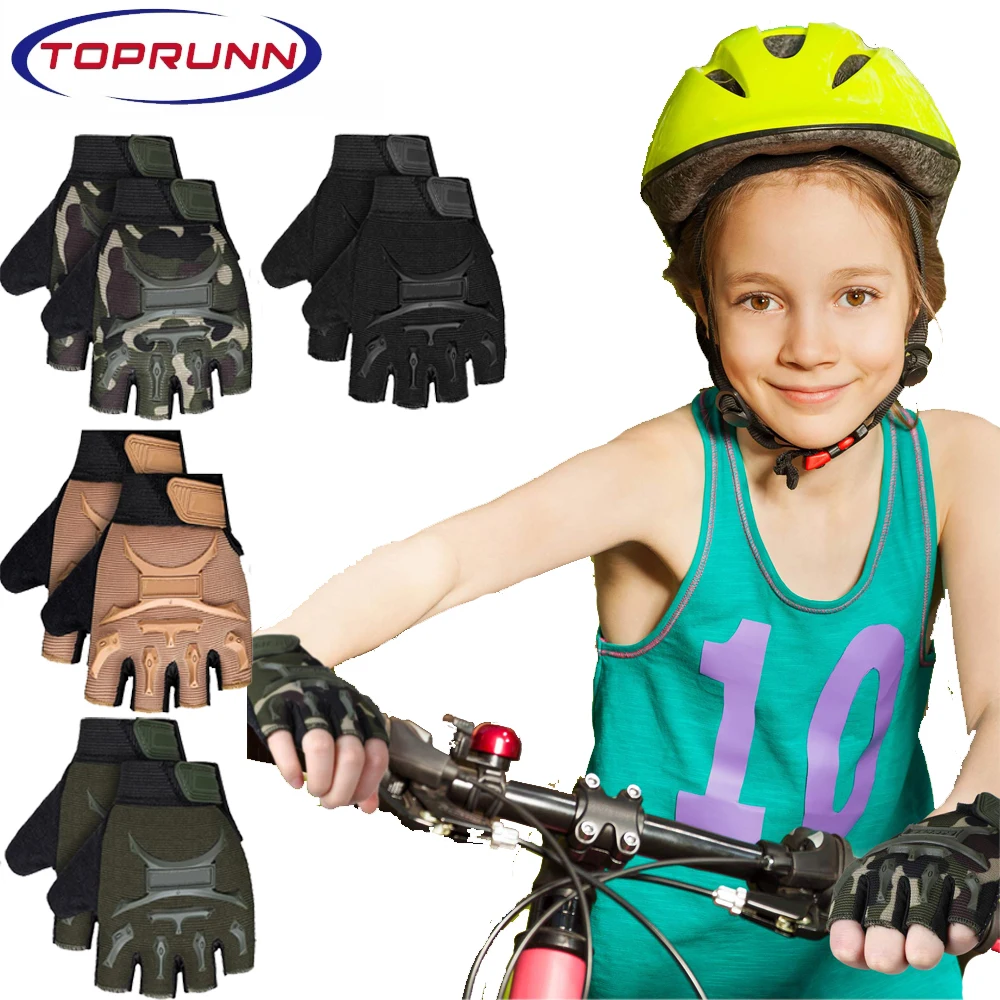 

1Pair Kids Half Finger Cycling Gloves Non-Slip Fingerless Adjustable Mitten Shock-Absorbing Gloves for Boys Girls Fishing Biking