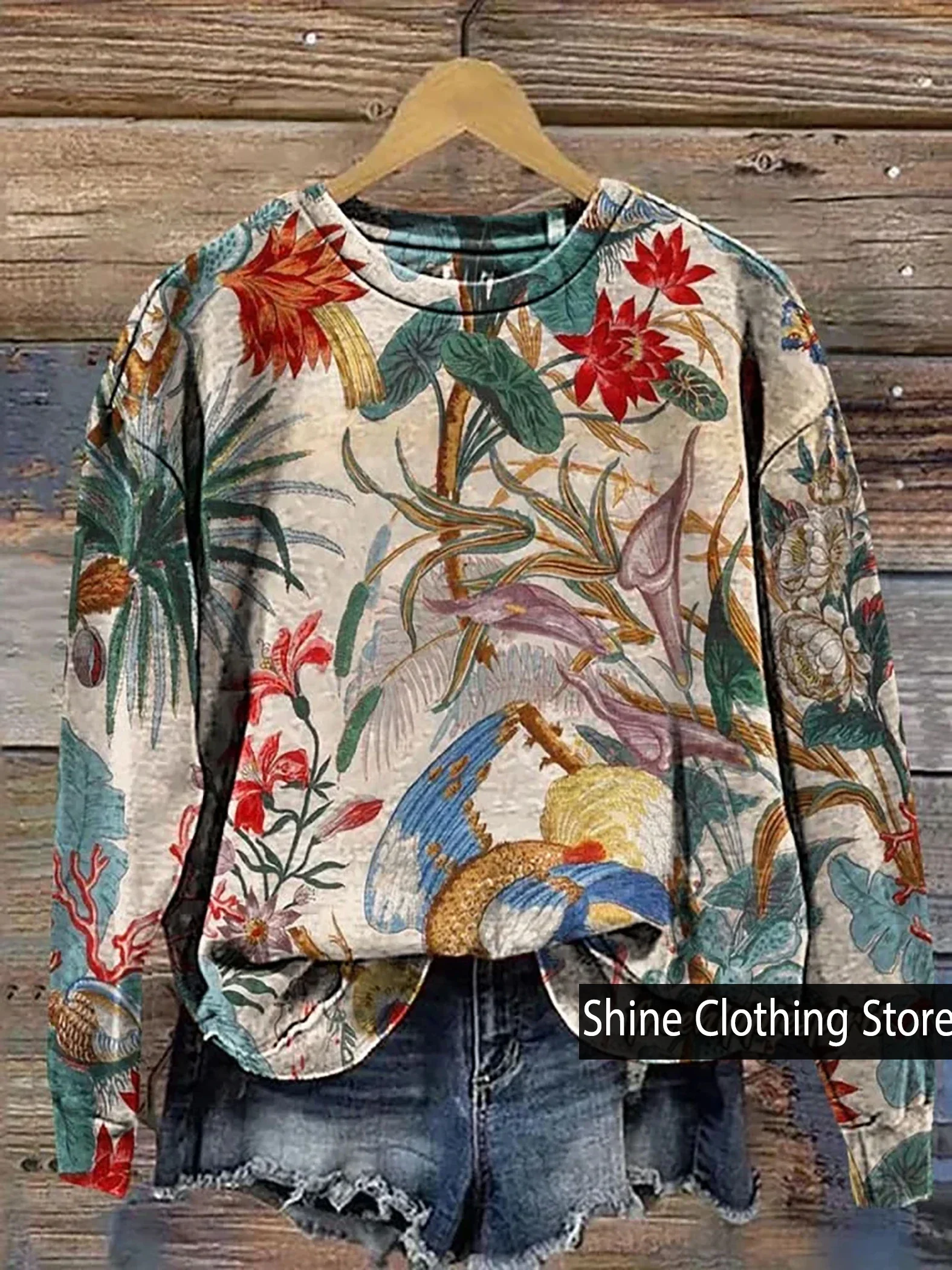 

Women Clothing,Women’s Gorgeous Flower Print Casual Pullover, Sudaderas Para Mujer, Winter Clothes Women,Plus Size