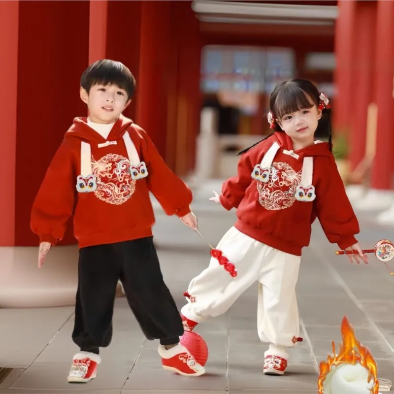 Children's Tang Autumn/Winter Clothing Set Boys' Long sleeved Top Pants 2-piece Set Kids' New Year Performance Costume Set LJ064