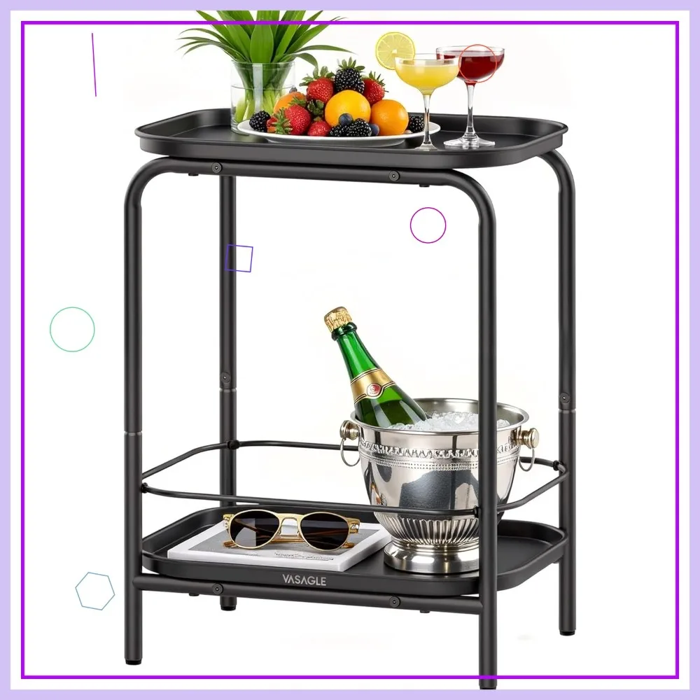 

2-уровневый уличный приставной столик с подносом для хранения, современная тумбочка для гостиной, спальни, балкона, черный