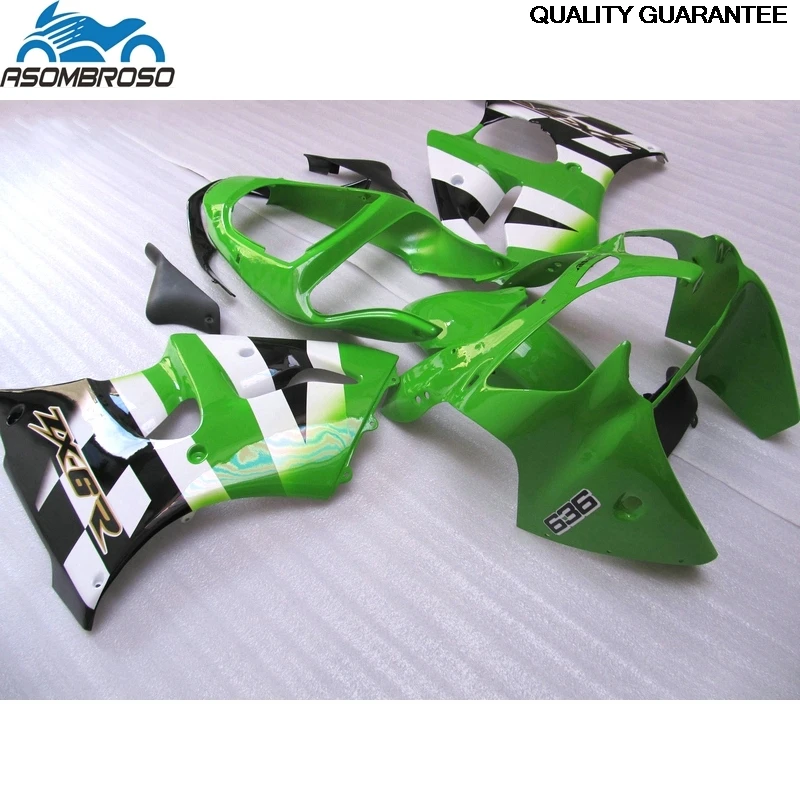

Free Custom Motorcycle parts Injection for Kawasaki Ninja ZX6R fairing kit 2000 2001 2002 green black set zx6r 00 01 02 18