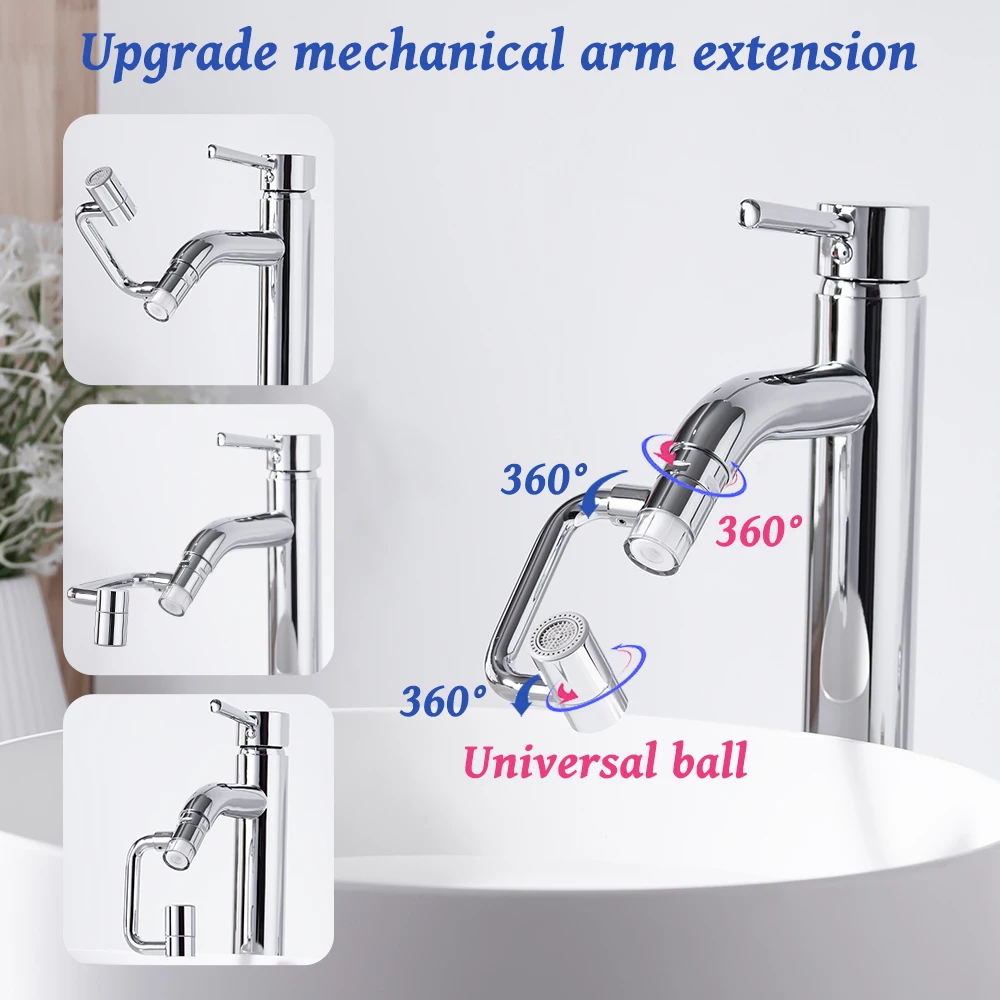 New Universal 1080° Rotation Extender Faucet Aerator Plastic Splash Filter Kitchen Washbasin Faucets Bubbler Nozzle Robotic Arm