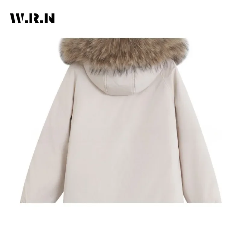 Elegant Office Lady Loose Parkas Long Sleeve Single Breasted Jacket 2024 Winter Women Casual Warm Pockets Hooded Chic Coat