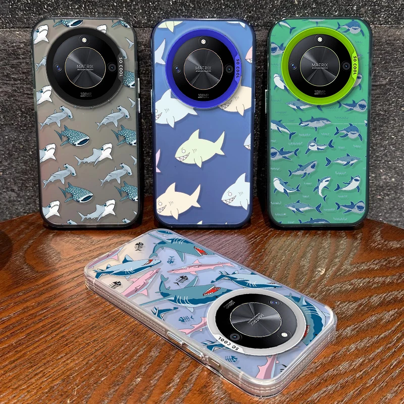 

Cartoon Shark For Honor 50 70 90 X8A X6B X9 Magic 6 5 Pro 200 Lite 5G X5 Plus nova 10 12s X7a P30 40 Mate 30 40 IMD Phone Case