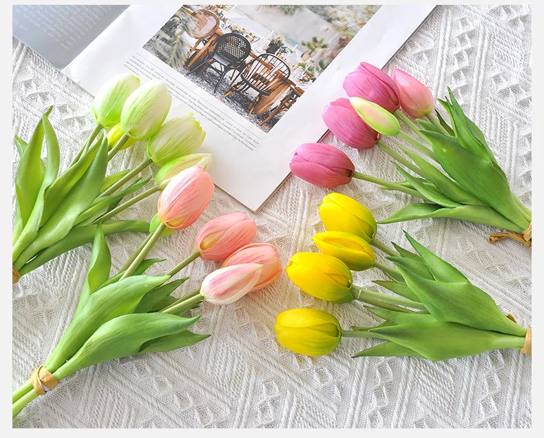 5 Stück/Blumenstrauß Mini neue Silikon-Tulpe 25 cm künstliche Blume Real Touch gefälschter Pflanzenstrauß für Hochzeitsdekoration Home Garen – Detail 15