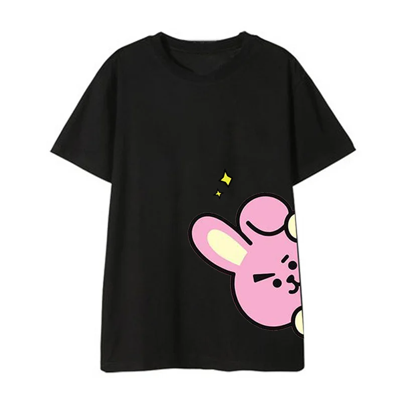 Summer Bt21 Anime Kawaii Cotton T -Shirt Cute Cartoon Round Neck Printing Flower Couple Short-Sleeved Girl Gift