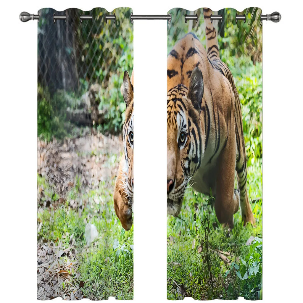 Customized Blackout Curtain Room Grass Animal Tiger Cheap Modern Curtains For Windows Bedroom Living Room Decor 2 Pieces