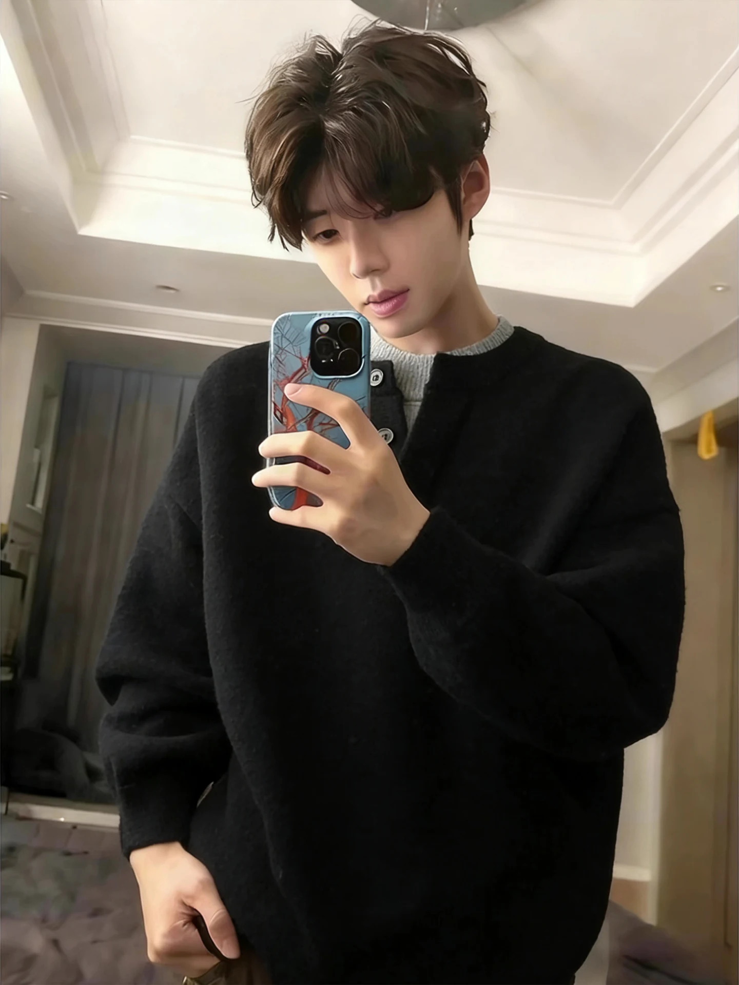 

Cleanfit V-Ne Knitted Sweater Men's Winter Faion American Sle Henry Collar Base Layer irt Inner Wear Loose Fit Long S...