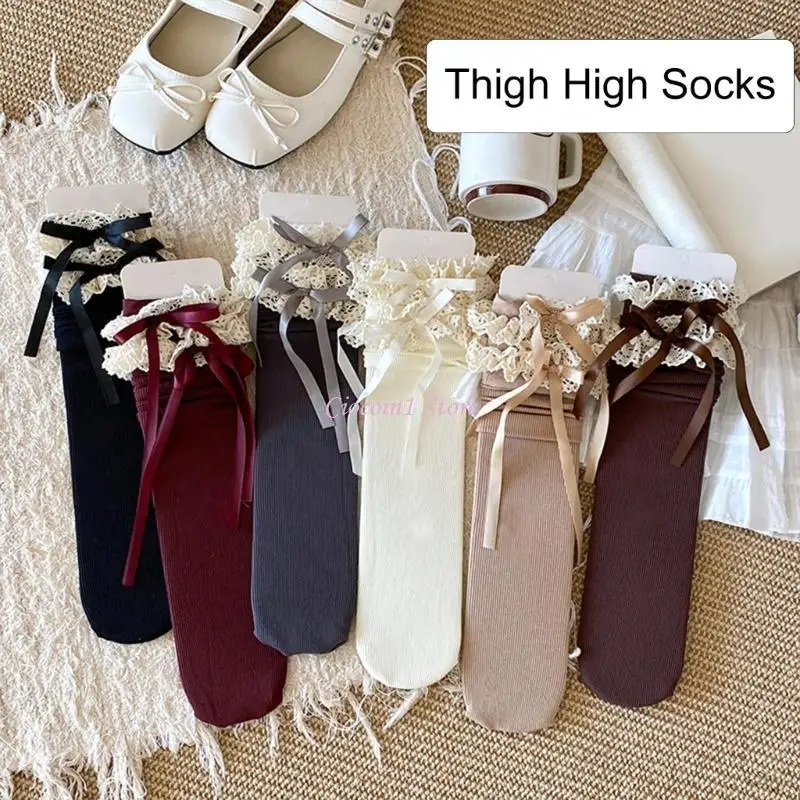 

Y1UB Fashion Calf Socks Bowknot Socks Leg Warmer Long Over Knee Stockings Breathable Socks for Children 3-13 Year