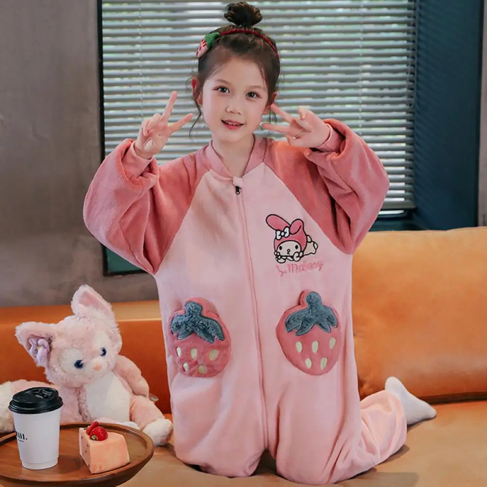 الشتاء Kawaii Kuromi ميلودي الاطفال أفخم بذلة منامة أنيمي سانريو الكرتون فتاة عادية المضادة للركلة ملابس منزلية دافئة ملابس نوم لطيف