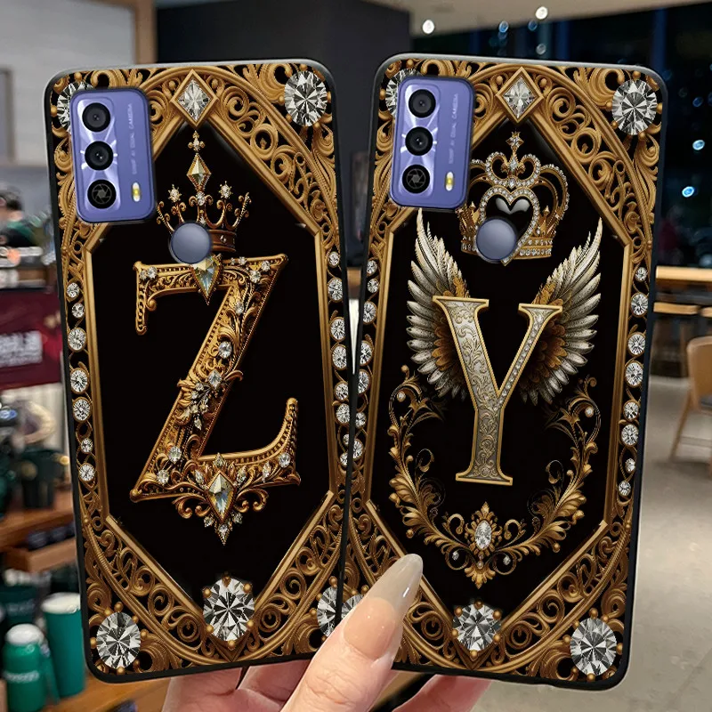 Funda de teléfono para TCL 20B (6159K)/TCL 20E/TCL 20Y/6125F, funda trasera de silicona negra suave, letras iniciales, carcasa protectora de moda