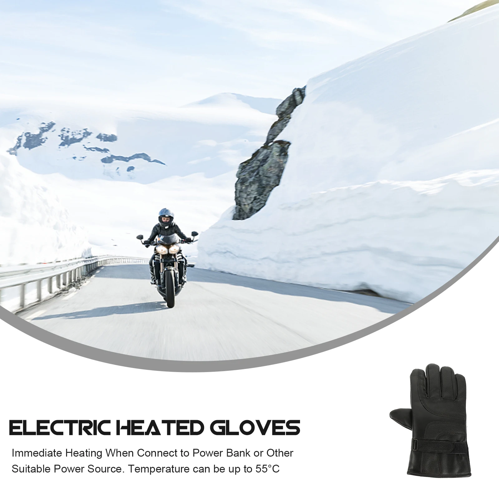 

1Pair Waterproof Winter Motorcycle Electric Heated Gloves Temperature Screen Thermal Gloves for Riding
