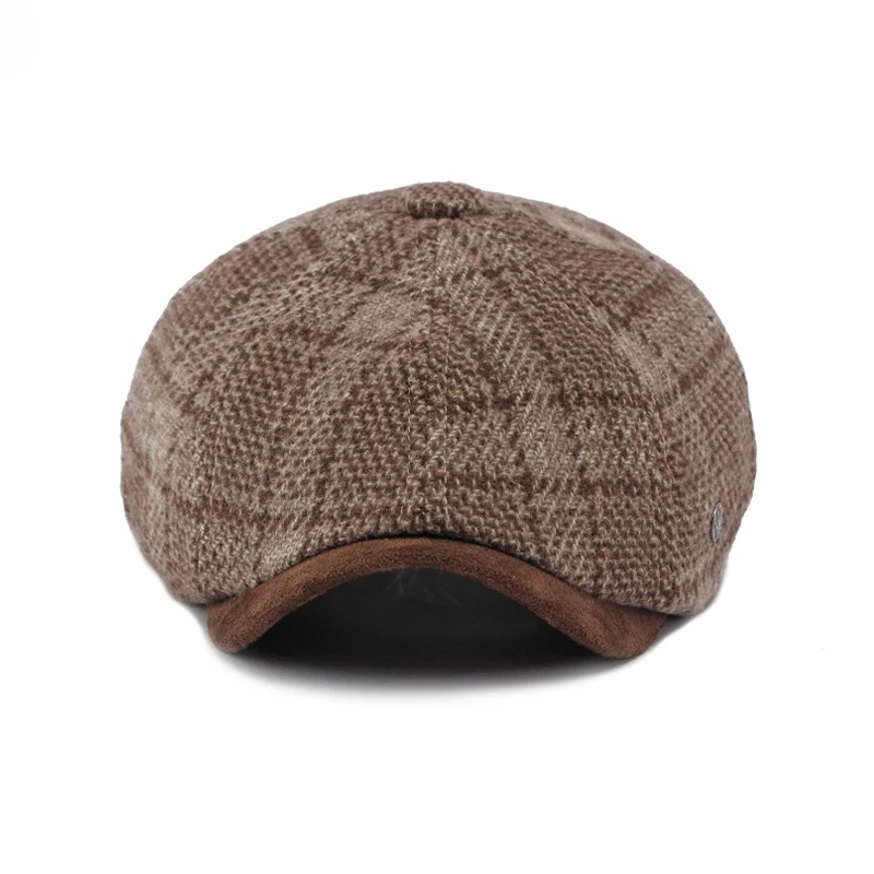 Men Tweed Newsboy Cap Vintage Plaid Ivy Flat Cap Autumn Winter Thick Warm Beret Cabbie Hat Suede Brim Peaky Blinders Baker Boy - view 4
