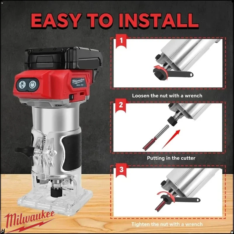 Milwaukee 800W bezkartáčová kompaktní frézka, 5 rychlostí, dřevoobráběcí frézka, 30 000 ot./min, akumulátorová elektrická vyžínačka pro 18V baterii - náhled 6