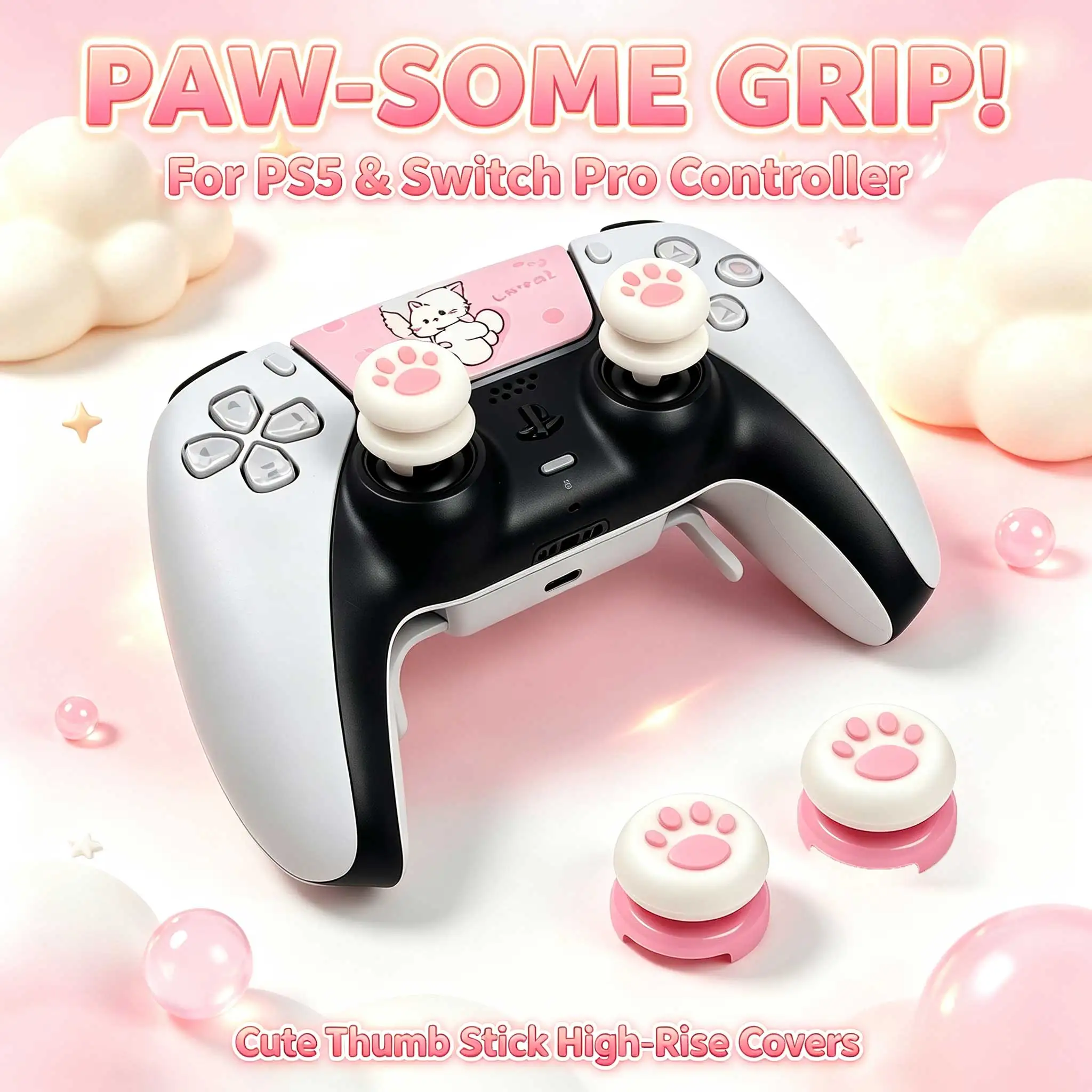 1 Pair Cute High Rise Thumb Grips for PS5 PS4 Switch Pro Controller Joystick Caps Same Height Grip Cover Stick Extenders