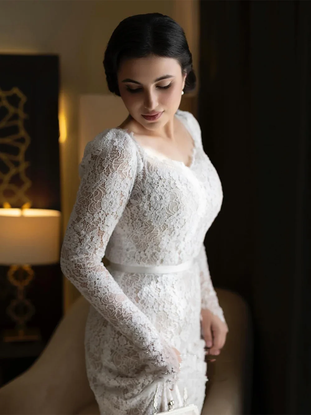 Flavinke personnalisé dentelle sirène robes De mariée pour mariée chérie manches longues exquise dentelle robes De mariée Vestido De Noiva