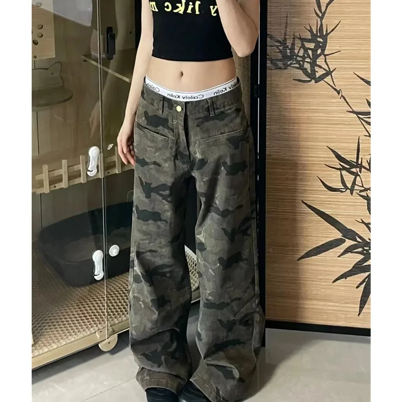 Green High Waist Women Jeans Hip-hop Style Fashion Vintage Streetwear Y2K Wide Leg Jean 2024 Female Trouser Baggy Denim Pants