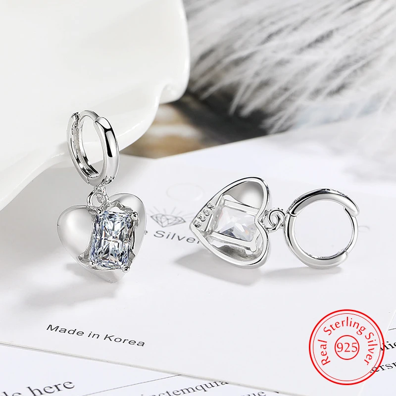 

New Quality Jewelry Lady's 925 Sterling Silver Crystal Heart Drop Earrings Fashion FQL25031