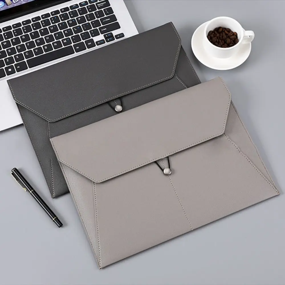Large Capacity A4 Business Leather Document Bag Waterproof Thickened Storage Data Bag Simple Portable File Bag Paper