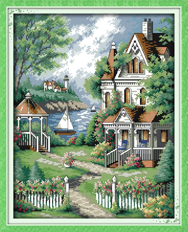 European-style villa cross stitch kit 14ct 11ct count printed canvas stitching embroidery DIY handmade needlework