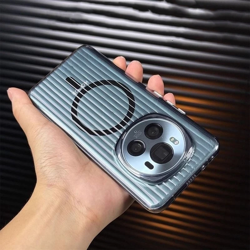 Magnetic Case For Honor Magic 7 Pro Case For MagSafe Transparent Luggage Stripe Phone Cover For Magic7 7Pro 5G Hard Shell Bumper