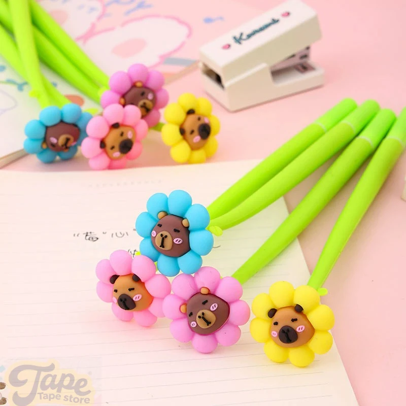 أقلام كاواي كابيبارا! أقلام جل لطيفة قابلة للمسح على شكل عباد الشمس، لوازم مدرسية ممتعة للمكتب والمدرسة، هدية قرطاسية يومية