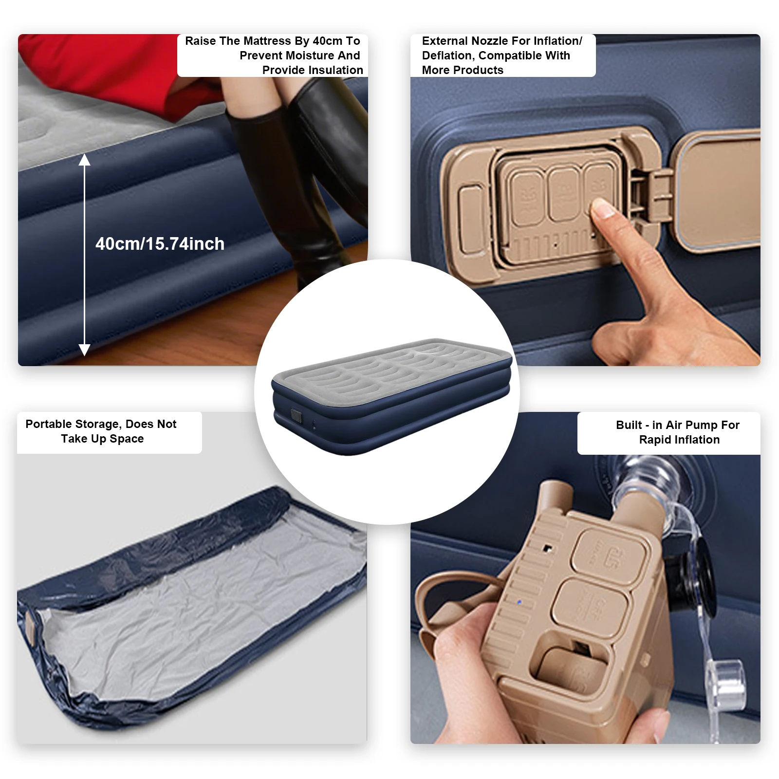 سرير خارجي من مادة PVC مرتبة سرير قابلة للنفخ مع سرير مضخة مدمج للضيوف في المنزل والتخييم في الهواء الطلق والسفر سرير محمول