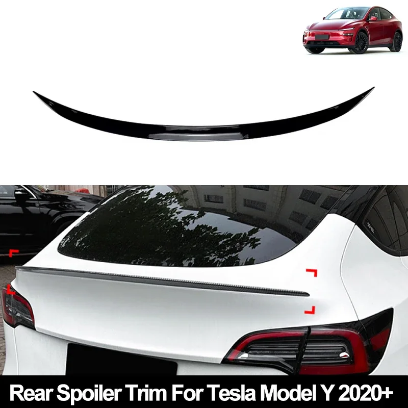 For Tesla Accessories Model Y 2020+ Car Rear Trunk Spoiler Wing Boot Lip Glossy Black Soft Plastic Carbon Fiber Pattern