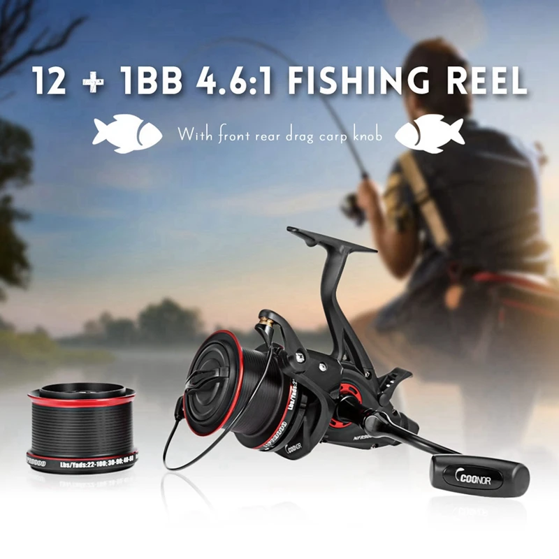 Coonor 3X Nfr9000+8000 Double Spool Fishing Reel 12+1 Bb 4.6:1 Spinning Fishing Reel Folding Left/Right Handle Fishing Reel