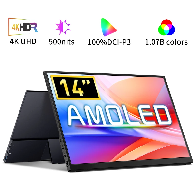 Imagem -01 - Monitor Portátil de Jogos Oled 14 4k 16:10 3840x2400p 500nits Compatível com Hdmi Compatível com Ps5 Switch Laptop Macos monitor portatil de jogos oled 14 4k 1610 3840x2400p 500nits compativel com hdmi compativel com ps5 switch laptop macos 01