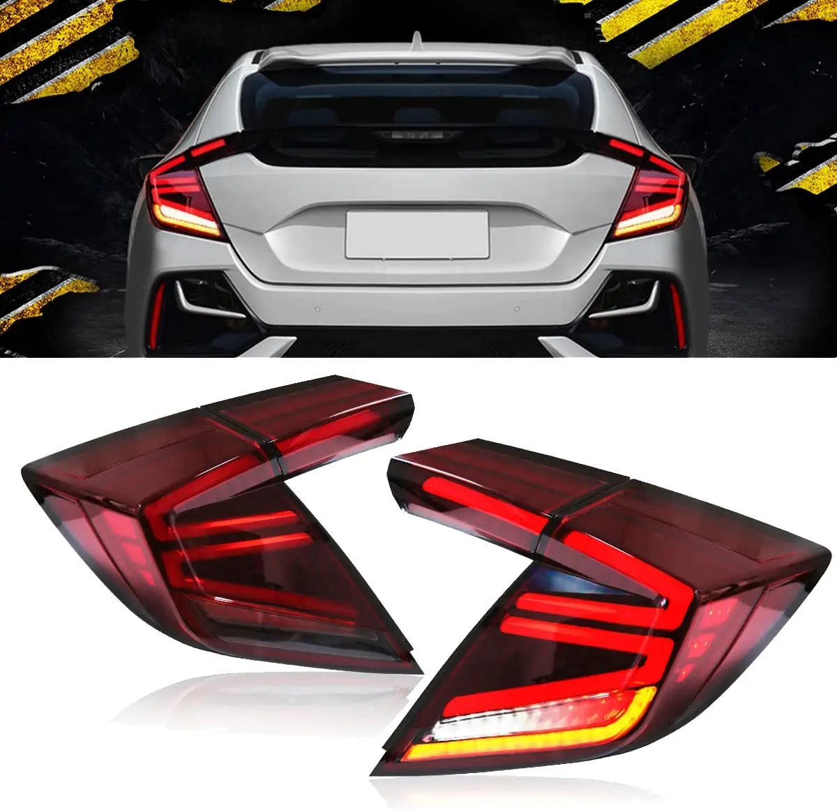 LED Tail Lights For Honda Civic Hatchback Type R 2016-2020 Rear Tail Lamps Assembly Sequential Turn Signal DRL Reverse Lens Brak