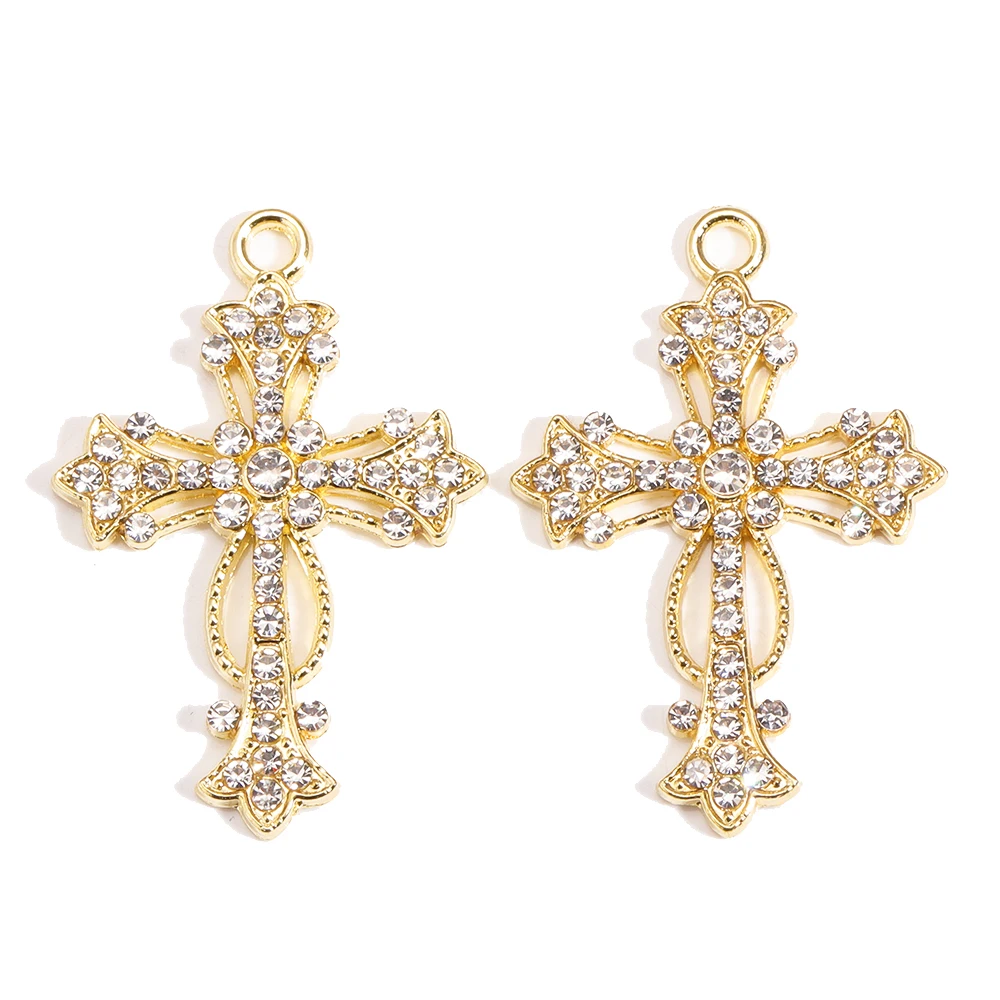 Peixin 10 Stück elegante Kreuz-Charms, Strasssteine, christlicher Schmuck für Mode, Halskette, Ohrringe, Schlüsselanhänger, DIY handgefertigte Anhänger – Detail 5