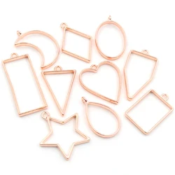 Border Mold Rose Gold color Geometric Hollow Metal Frame Bezel Epoxy Resin Pendant Tray For DIY Jewelry Making