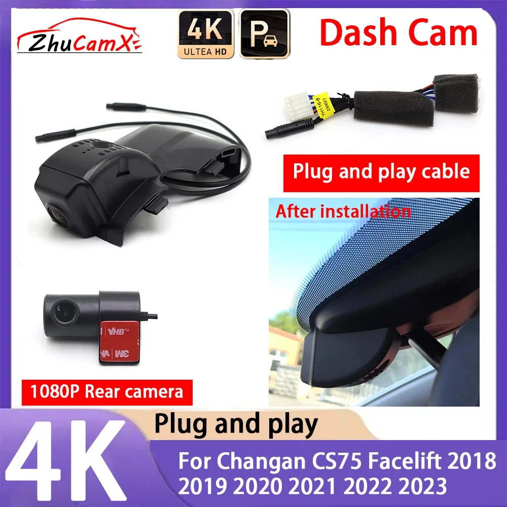 

ZhuCamX 4K 2160P Car Camera Plug and Play UHD Dash Cam Night Vision for Changan CS75 Facelift 2018 2019 2020 2021 2022 2023